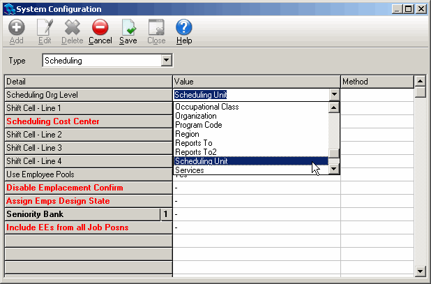 system configuration scheduling org level